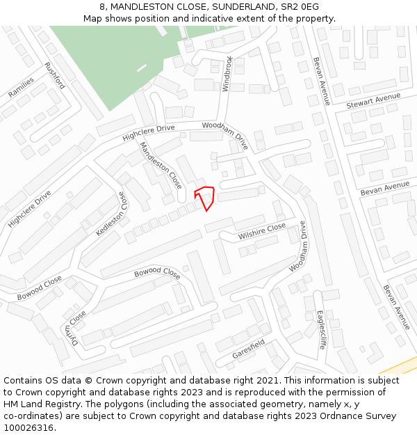 8, MANDLESTON CLOSE, SUNDERLAND, SR2 0EG: Location map and indicative extent of plot