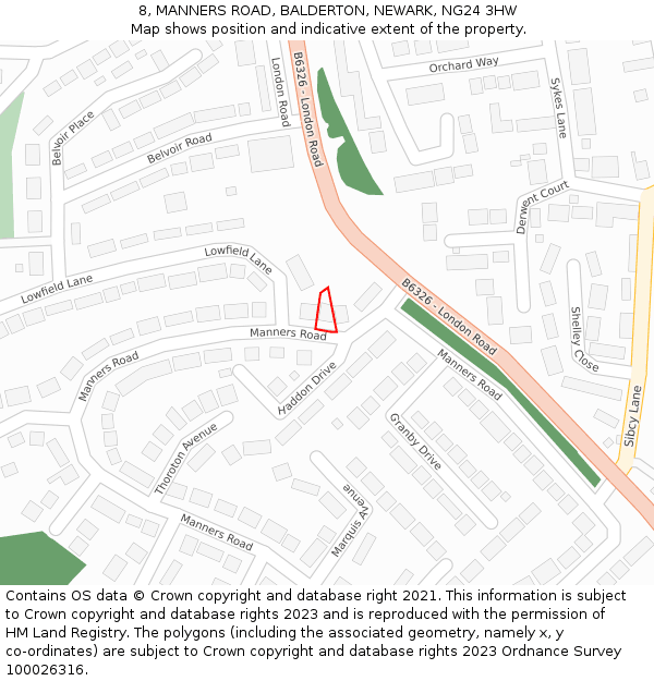 8, MANNERS ROAD, BALDERTON, NEWARK, NG24 3HW: Location map and indicative extent of plot