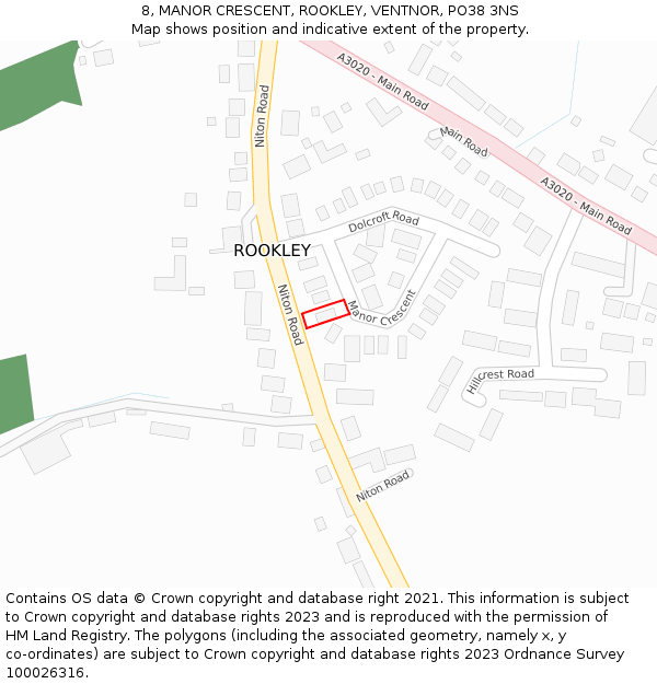 8, MANOR CRESCENT, ROOKLEY, VENTNOR, PO38 3NS: Location map and indicative extent of plot