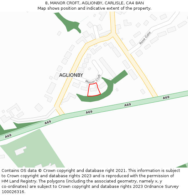 8, MANOR CROFT, AGLIONBY, CARLISLE, CA4 8AN: Location map and indicative extent of plot