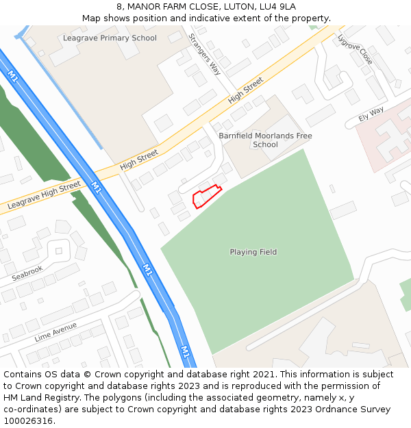 8, MANOR FARM CLOSE, LUTON, LU4 9LA: Location map and indicative extent of plot