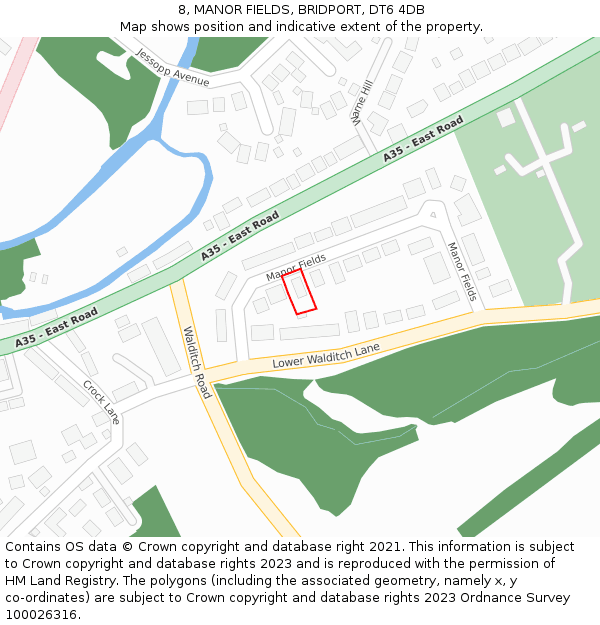 8, MANOR FIELDS, BRIDPORT, DT6 4DB: Location map and indicative extent of plot
