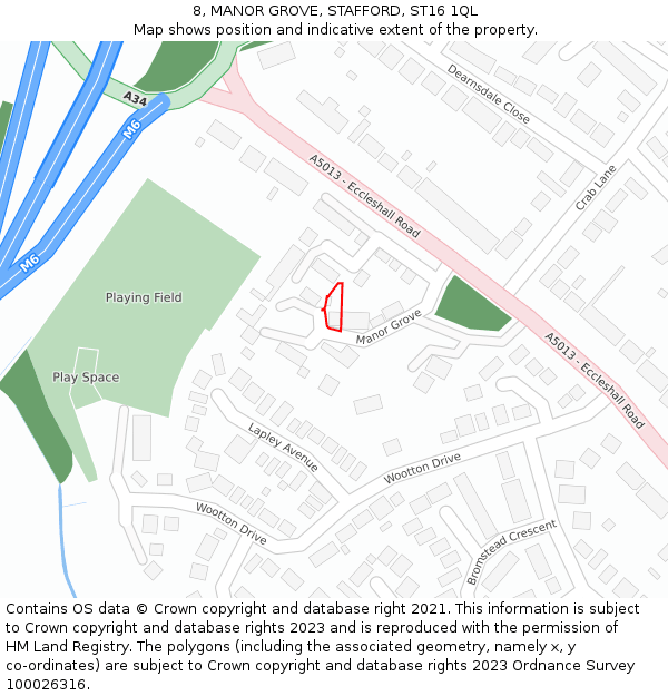 8, MANOR GROVE, STAFFORD, ST16 1QL: Location map and indicative extent of plot