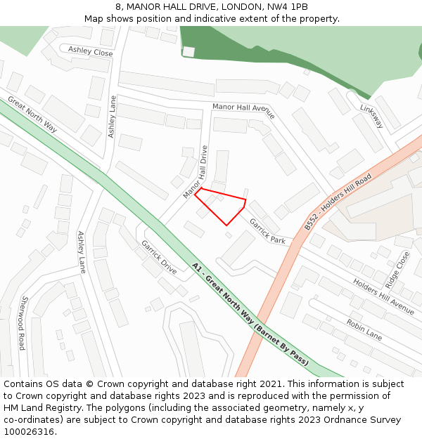 8, MANOR HALL DRIVE, LONDON, NW4 1PB: Location map and indicative extent of plot