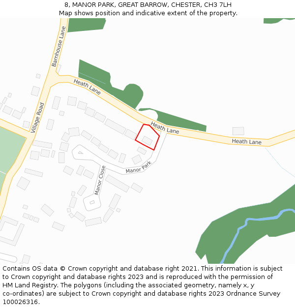 8, MANOR PARK, GREAT BARROW, CHESTER, CH3 7LH: Location map and indicative extent of plot