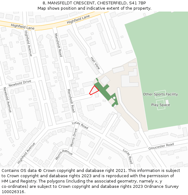 8, MANSFELDT CRESCENT, CHESTERFIELD, S41 7BP: Location map and indicative extent of plot