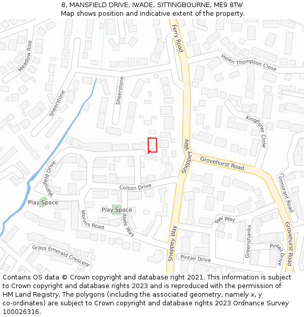 8, MANSFIELD DRIVE, IWADE, SITTINGBOURNE, ME9 8TW: Location map and indicative extent of plot