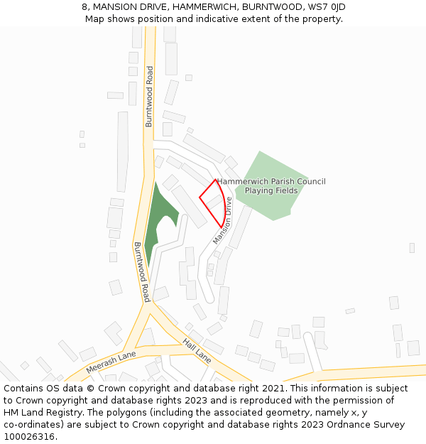 8, MANSION DRIVE, HAMMERWICH, BURNTWOOD, WS7 0JD: Location map and indicative extent of plot