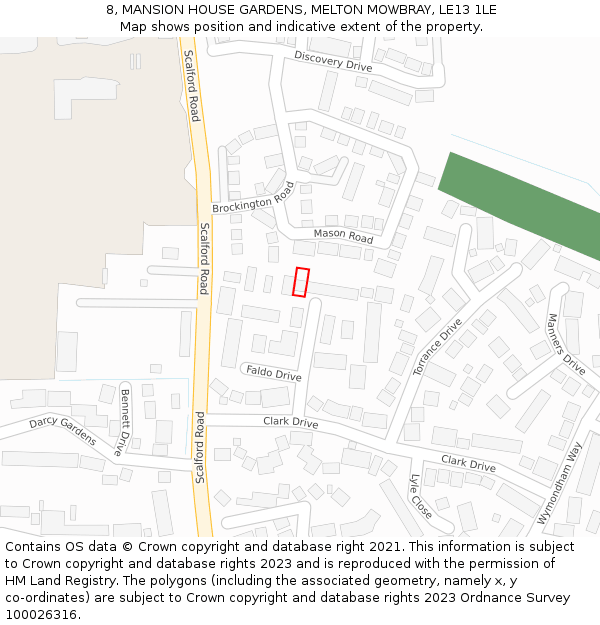 8, MANSION HOUSE GARDENS, MELTON MOWBRAY, LE13 1LE: Location map and indicative extent of plot