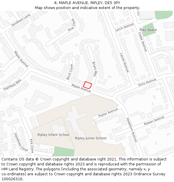 8, MAPLE AVENUE, RIPLEY, DE5 3PY: Location map and indicative extent of plot