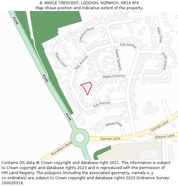 8, MAPLE CRESCENT, LODDON, NORWICH, NR14 6FX: Location map and indicative extent of plot