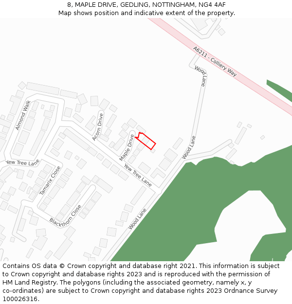 8, MAPLE DRIVE, GEDLING, NOTTINGHAM, NG4 4AF: Location map and indicative extent of plot
