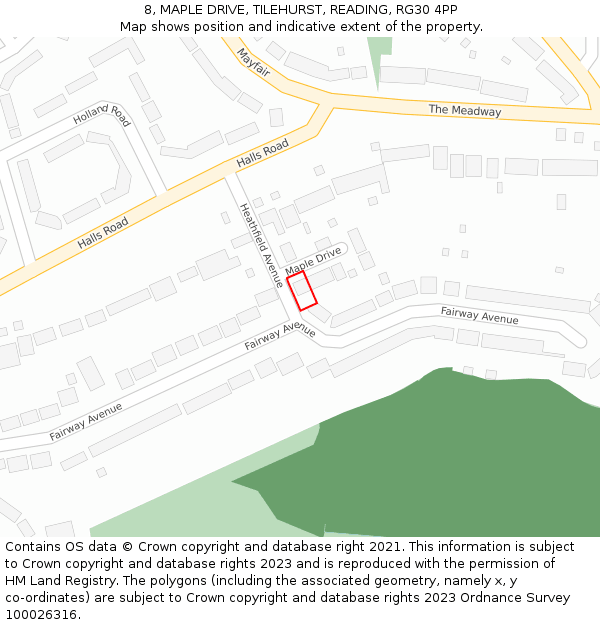 8, MAPLE DRIVE, TILEHURST, READING, RG30 4PP: Location map and indicative extent of plot