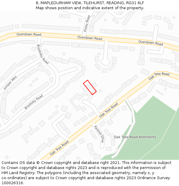 8, MAPLEDURHAM VIEW, TILEHURST, READING, RG31 6LF: Location map and indicative extent of plot