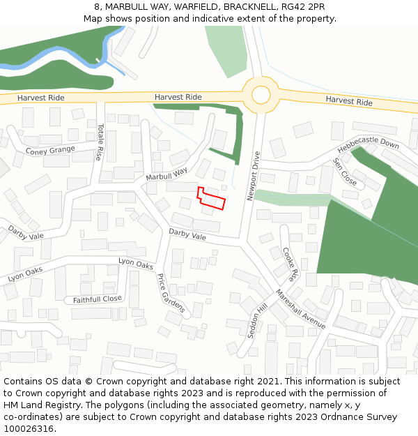8, MARBULL WAY, WARFIELD, BRACKNELL, RG42 2PR: Location map and indicative extent of plot