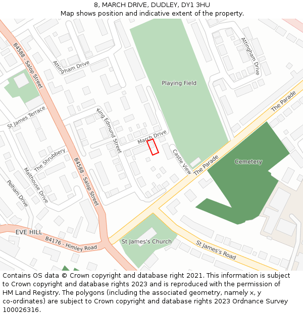 8, MARCH DRIVE, DUDLEY, DY1 3HU: Location map and indicative extent of plot