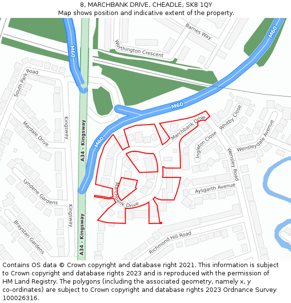 8, MARCHBANK DRIVE, CHEADLE, SK8 1QY: Location map and indicative extent of plot