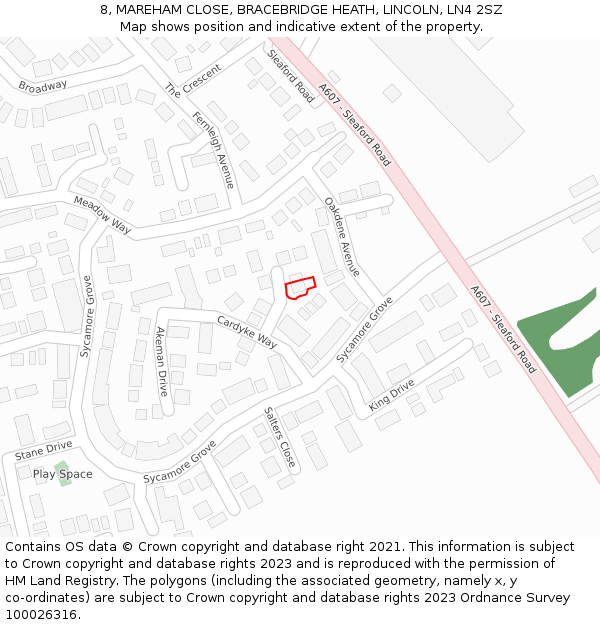 8, MAREHAM CLOSE, BRACEBRIDGE HEATH, LINCOLN, LN4 2SZ: Location map and indicative extent of plot