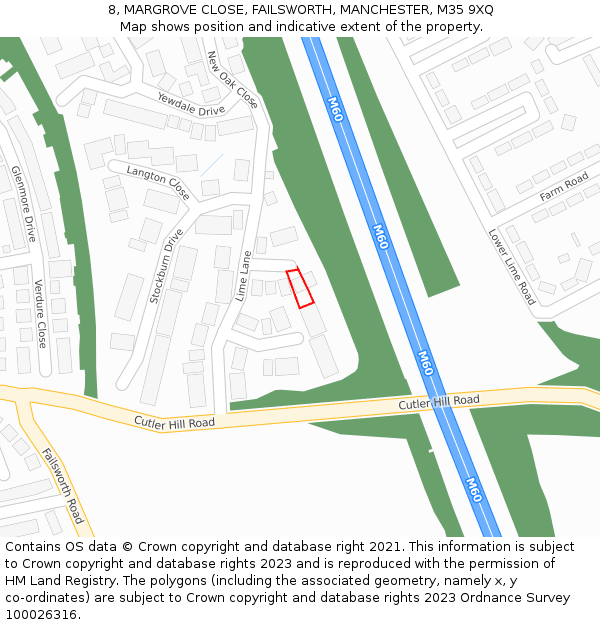 8, MARGROVE CLOSE, FAILSWORTH, MANCHESTER, M35 9XQ: Location map and indicative extent of plot