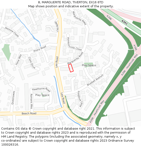 8, MARGUERITE ROAD, TIVERTON, EX16 6TD: Location map and indicative extent of plot