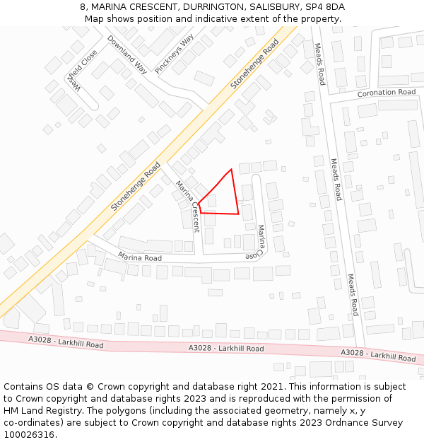 8, MARINA CRESCENT, DURRINGTON, SALISBURY, SP4 8DA: Location map and indicative extent of plot