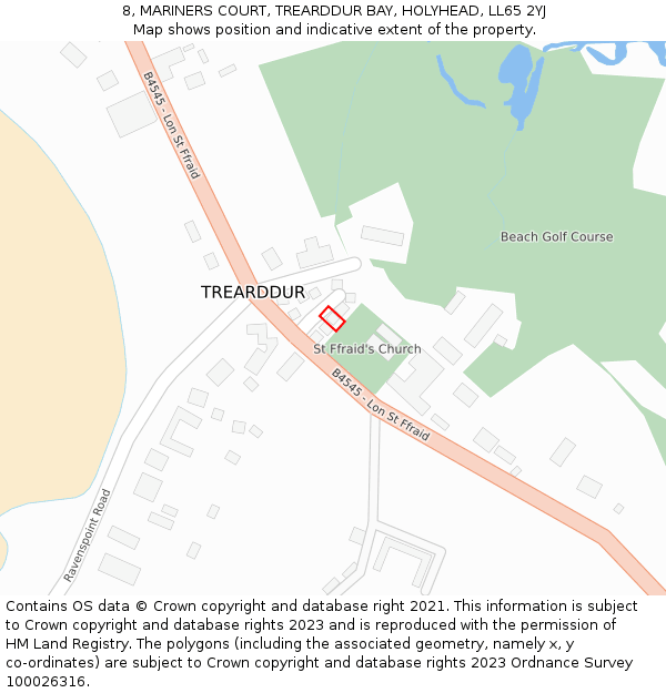 8, MARINERS COURT, TREARDDUR BAY, HOLYHEAD, LL65 2YJ: Location map and indicative extent of plot