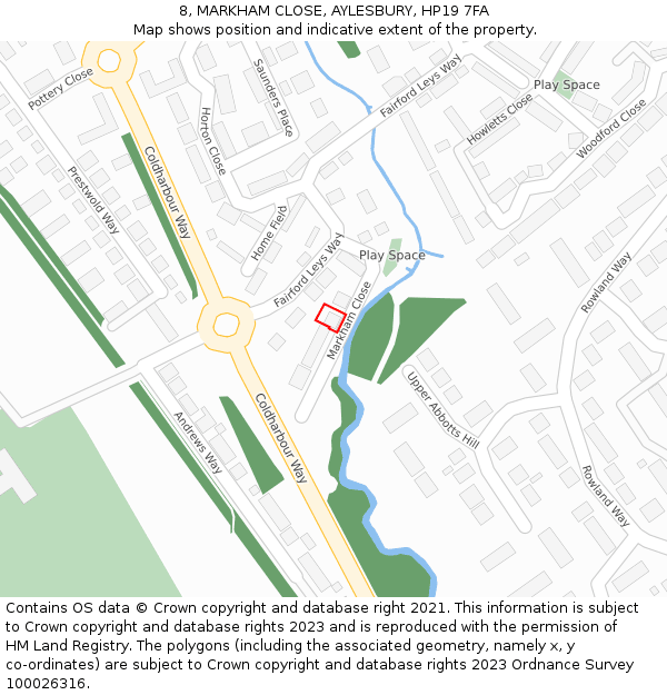 8, MARKHAM CLOSE, AYLESBURY, HP19 7FA: Location map and indicative extent of plot