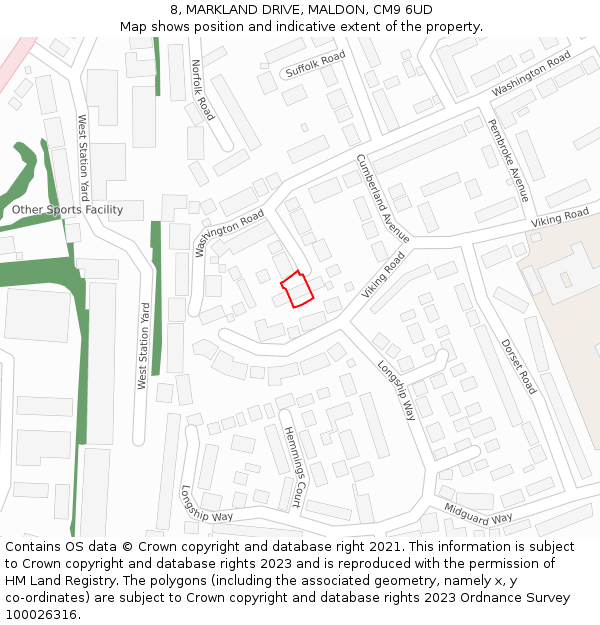 8, MARKLAND DRIVE, MALDON, CM9 6UD: Location map and indicative extent of plot