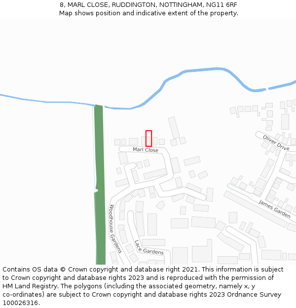 8, MARL CLOSE, RUDDINGTON, NOTTINGHAM, NG11 6RF: Location map and indicative extent of plot