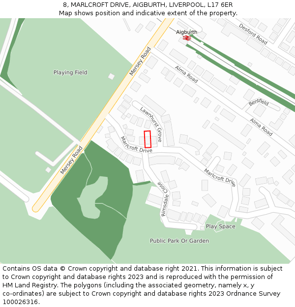 8, MARLCROFT DRIVE, AIGBURTH, LIVERPOOL, L17 6ER: Location map and indicative extent of plot