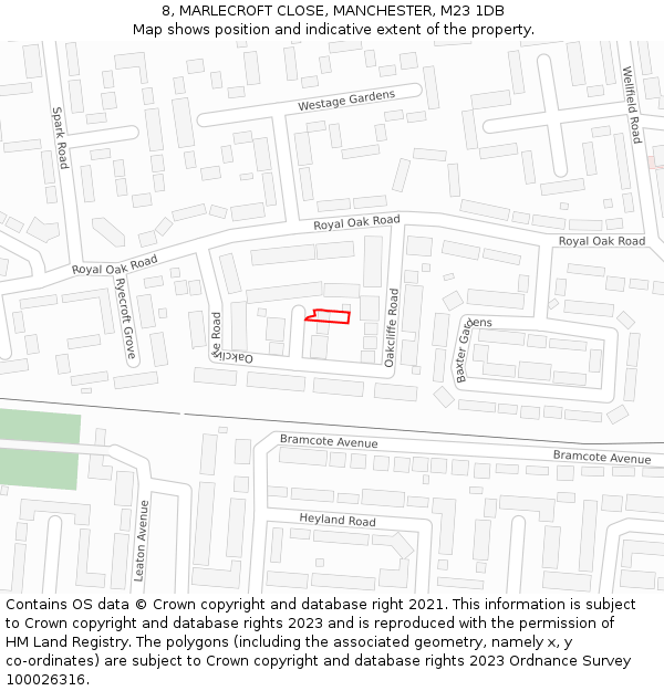 8, MARLECROFT CLOSE, MANCHESTER, M23 1DB: Location map and indicative extent of plot