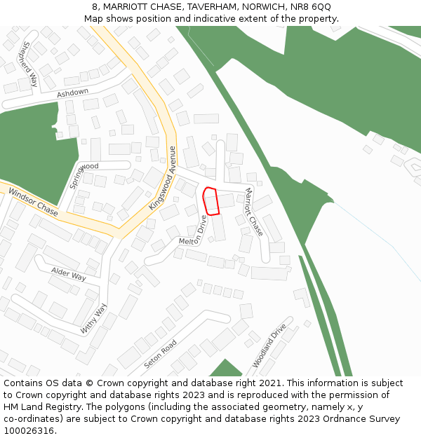 8, MARRIOTT CHASE, TAVERHAM, NORWICH, NR8 6QQ: Location map and indicative extent of plot