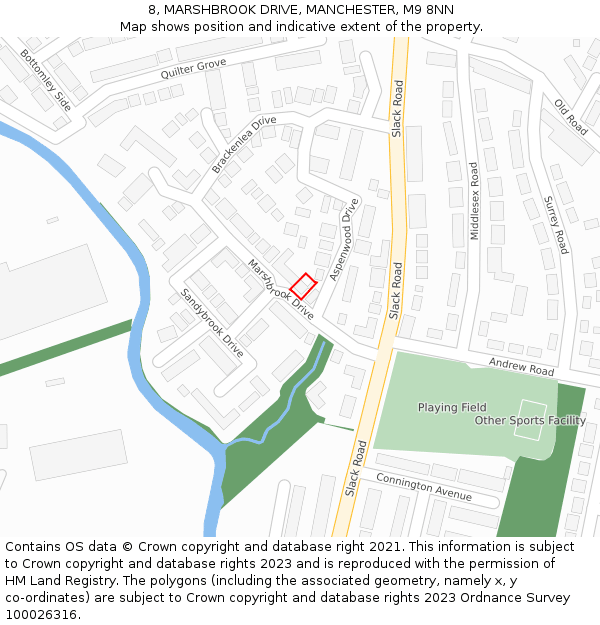 8, MARSHBROOK DRIVE, MANCHESTER, M9 8NN: Location map and indicative extent of plot