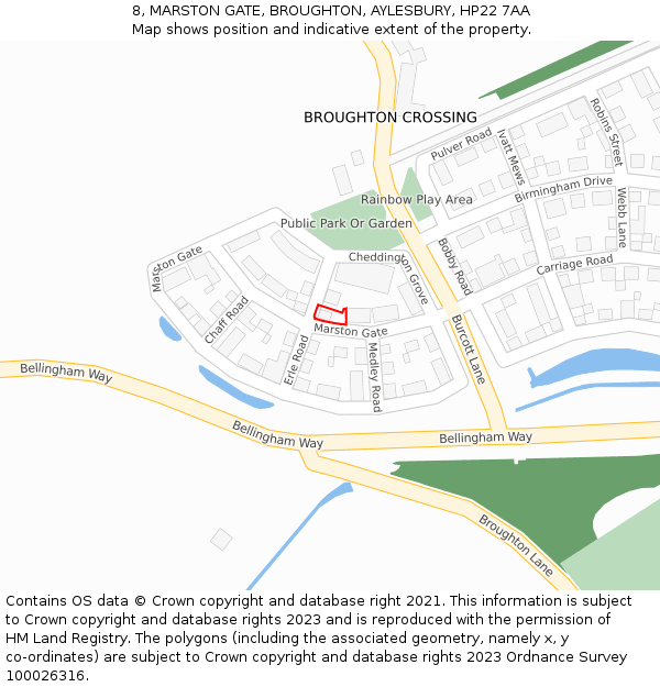 8, MARSTON GATE, BROUGHTON, AYLESBURY, HP22 7AA: Location map and indicative extent of plot