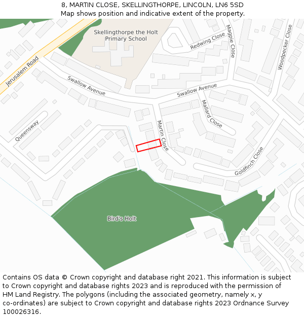 8, MARTIN CLOSE, SKELLINGTHORPE, LINCOLN, LN6 5SD: Location map and indicative extent of plot