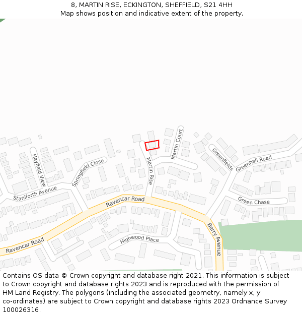 8, MARTIN RISE, ECKINGTON, SHEFFIELD, S21 4HH: Location map and indicative extent of plot