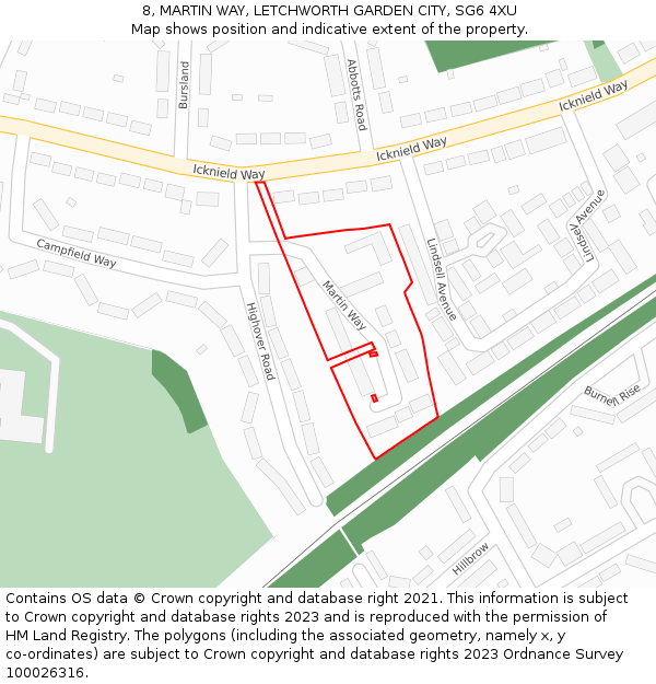 8, MARTIN WAY, LETCHWORTH GARDEN CITY, SG6 4XU: Location map and indicative extent of plot