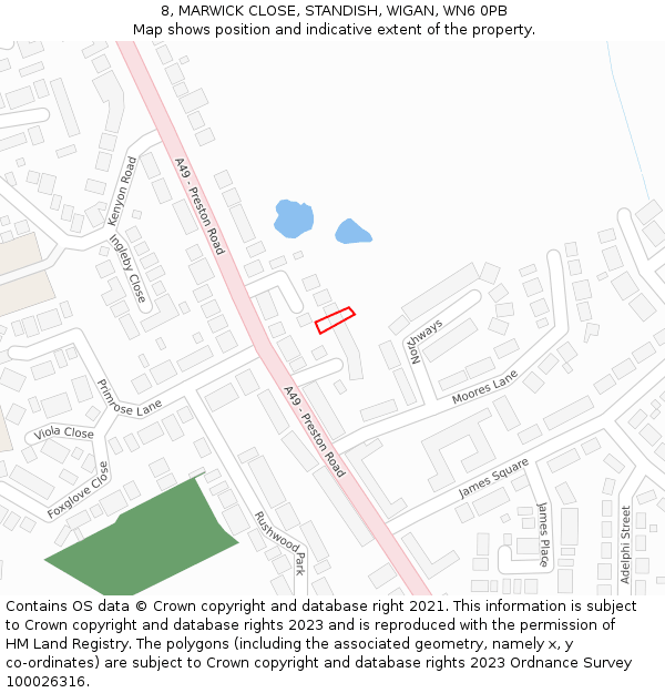 8, MARWICK CLOSE, STANDISH, WIGAN, WN6 0PB: Location map and indicative extent of plot