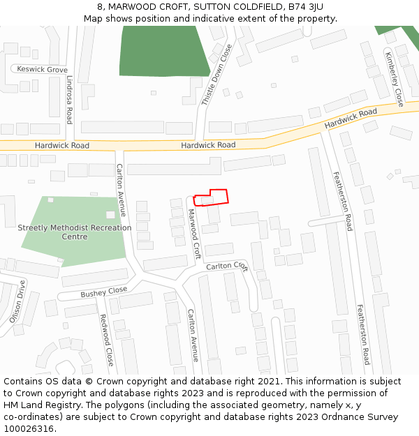 8, MARWOOD CROFT, SUTTON COLDFIELD, B74 3JU: Location map and indicative extent of plot