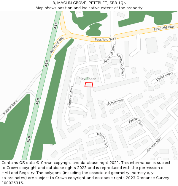 8, MASLIN GROVE, PETERLEE, SR8 1QN: Location map and indicative extent of plot