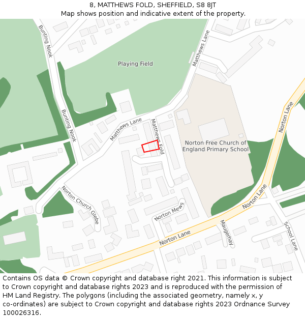 8, MATTHEWS FOLD, SHEFFIELD, S8 8JT: Location map and indicative extent of plot