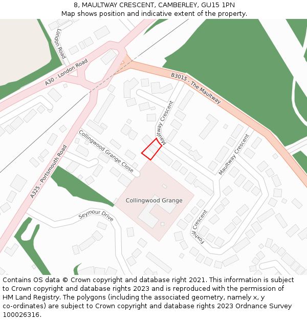 8, MAULTWAY CRESCENT, CAMBERLEY, GU15 1PN: Location map and indicative extent of plot