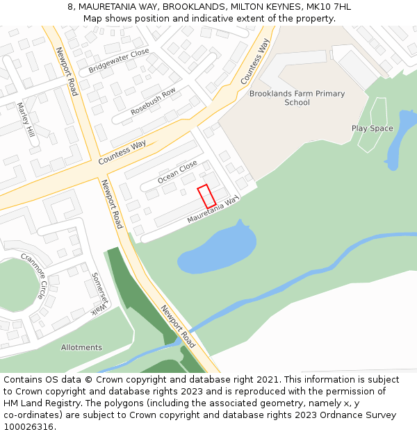 8, MAURETANIA WAY, BROOKLANDS, MILTON KEYNES, MK10 7HL: Location map and indicative extent of plot