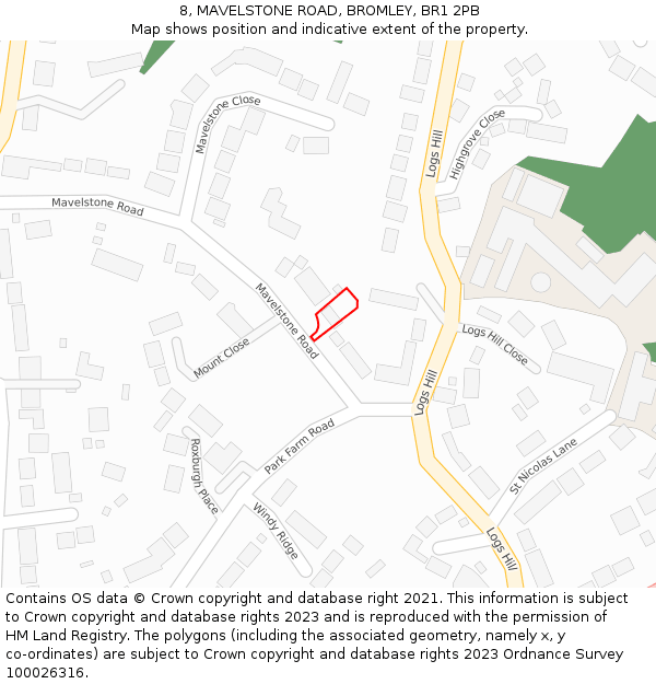 8, MAVELSTONE ROAD, BROMLEY, BR1 2PB: Location map and indicative extent of plot