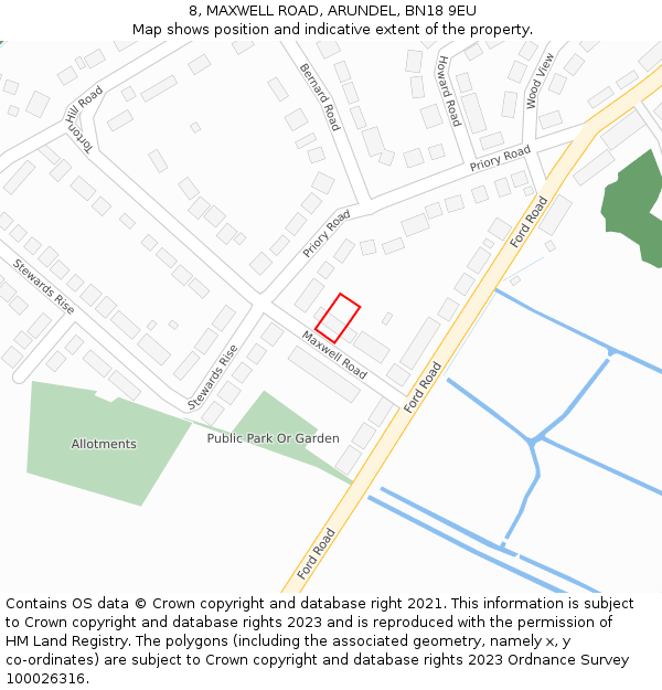 8, MAXWELL ROAD, ARUNDEL, BN18 9EU: Location map and indicative extent of plot