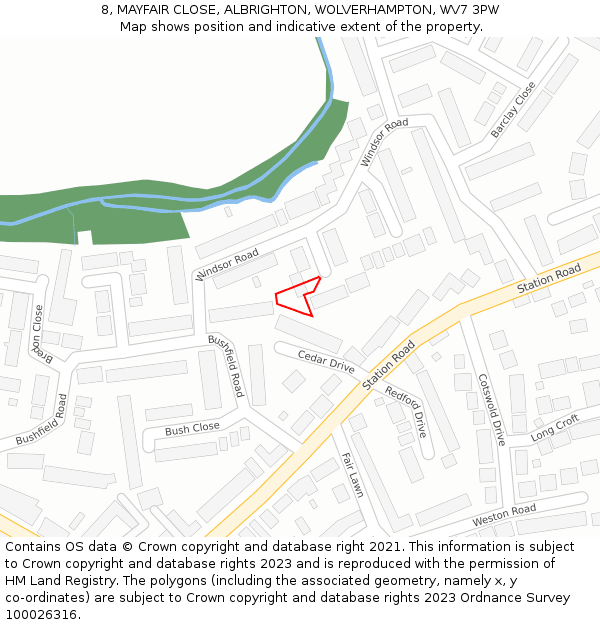 8, MAYFAIR CLOSE, ALBRIGHTON, WOLVERHAMPTON, WV7 3PW: Location map and indicative extent of plot