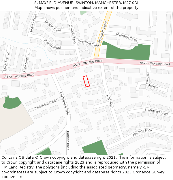 8, MAYFIELD AVENUE, SWINTON, MANCHESTER, M27 0DL: Location map and indicative extent of plot