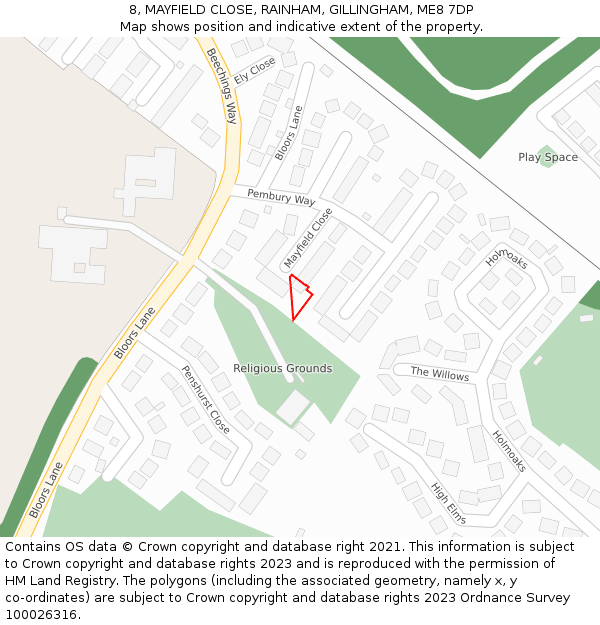 8, MAYFIELD CLOSE, RAINHAM, GILLINGHAM, ME8 7DP: Location map and indicative extent of plot