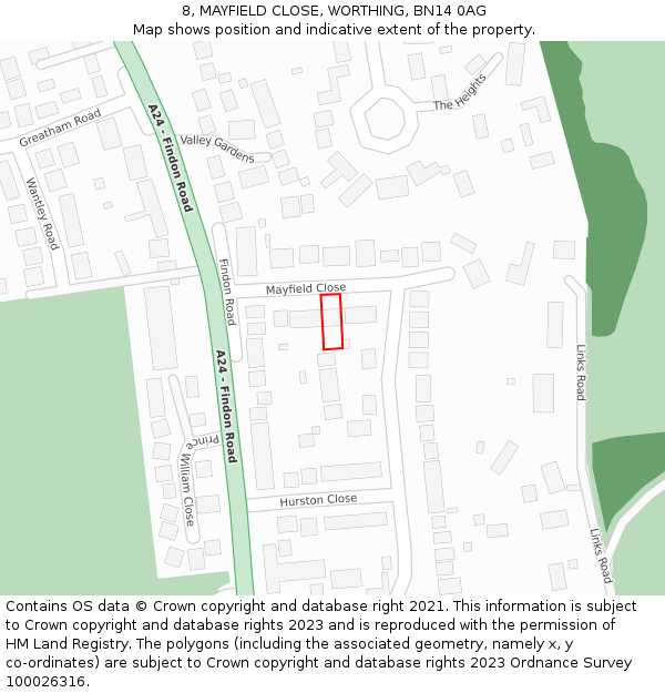 8, MAYFIELD CLOSE, WORTHING, BN14 0AG: Location map and indicative extent of plot