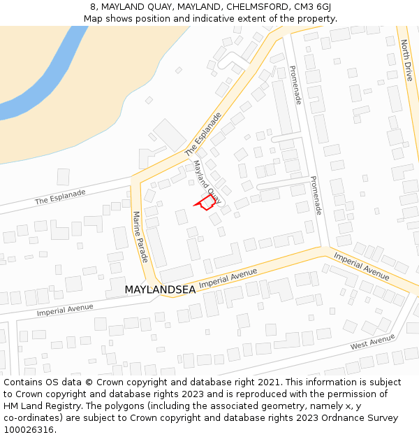 8, MAYLAND QUAY, MAYLAND, CHELMSFORD, CM3 6GJ: Location map and indicative extent of plot